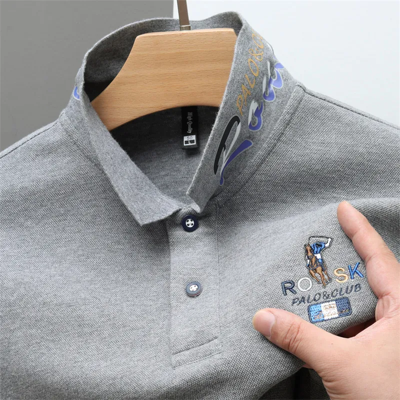 Brand embroidered long sleeved POLO shirt men\'s spring and autumn new high-end 100% cotton fashion business Paul casual T-shirt