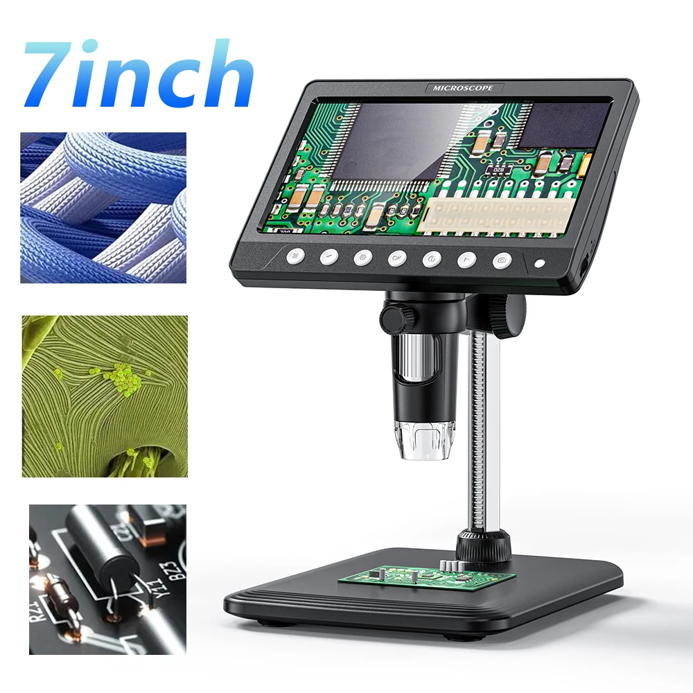 7Inch IPS Digital Microscope 5MP Coin Microscope 1200X Magnifier Video Microscope 8 LED Lights for Electronics Repair Soldering