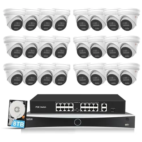 Anpviz 12MP NVR 32 Channel PoE Security Camera Plug&Play System 32CH H.265+ NVR and 8TB HDD 16 Ports PoE Switch 24pcs 4K Cameras