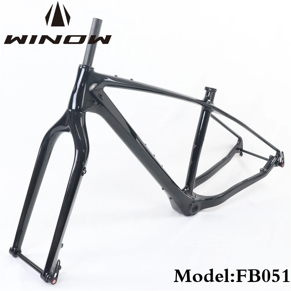 Winow 26er 16/18/20inch Carbon Fat Bike Frame BSA100M 197*12mm Thru Axle With Fork Matte Gloss Carbon Snow MTB Fat Frameset