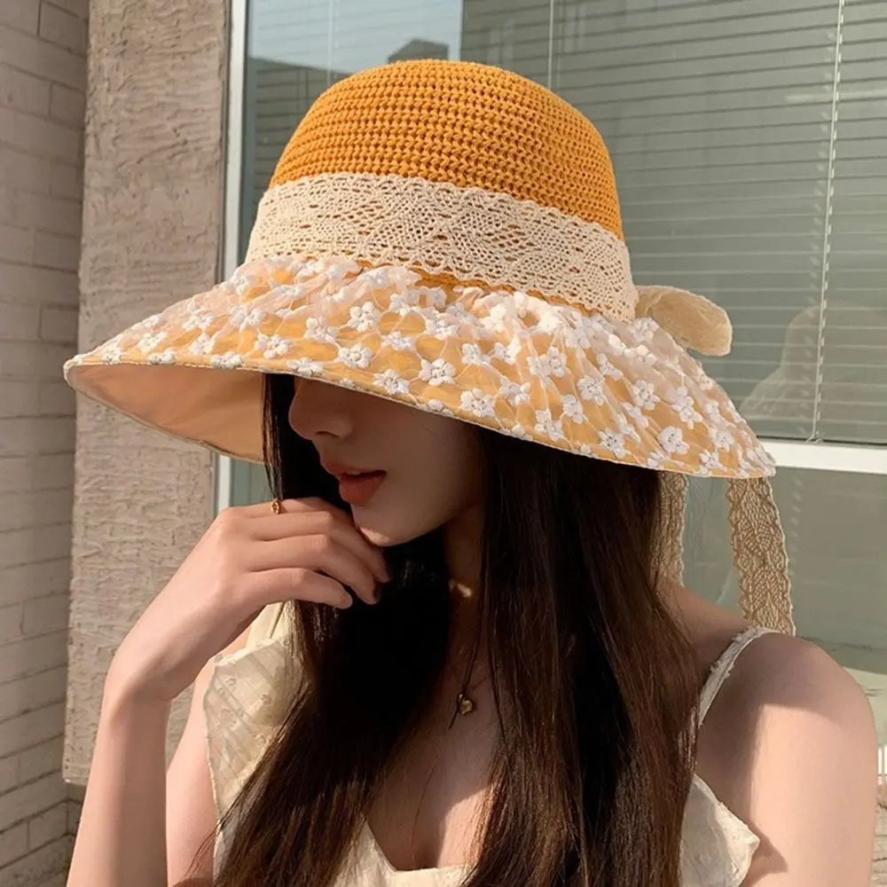أزياء واقية من الشمس دلو قبعة الدانتيل زهرة التجفيف السريع شاطئ قبعة الشمس واسعة حافة قبعات بنما في الهواء الطلق
