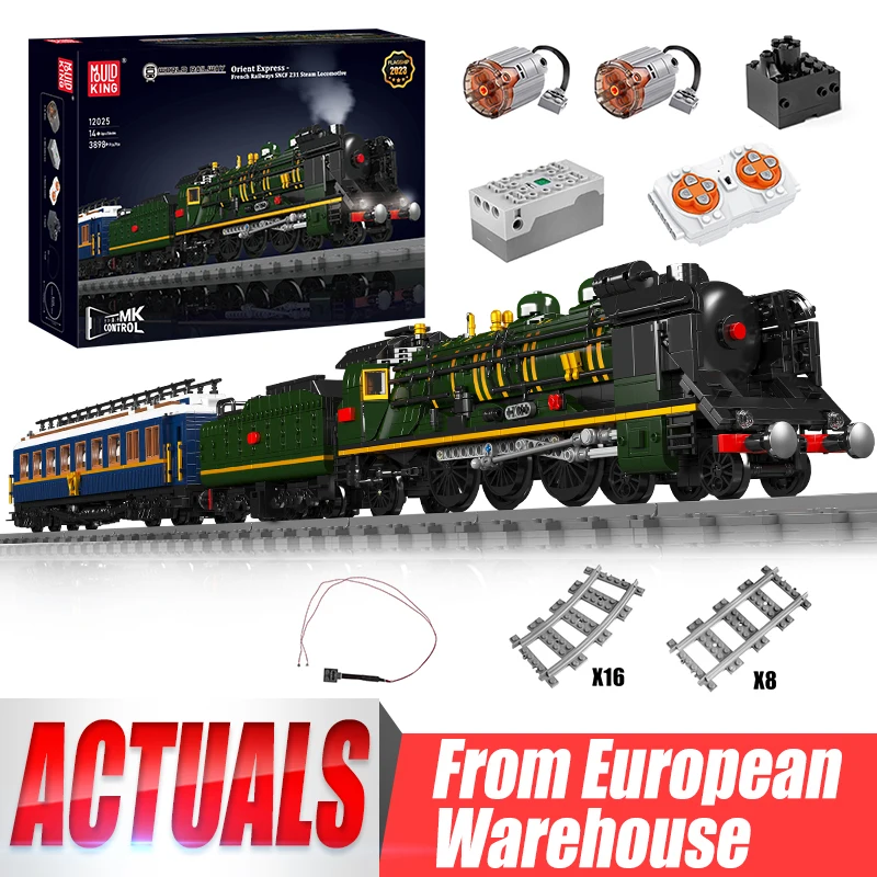 Mould King 12025 Technischer Zug-Bausatz Orient Express-Französische Eisenbahn SNCF 231 Dampflokomotive Kinder-Weihnachtsgeschenk