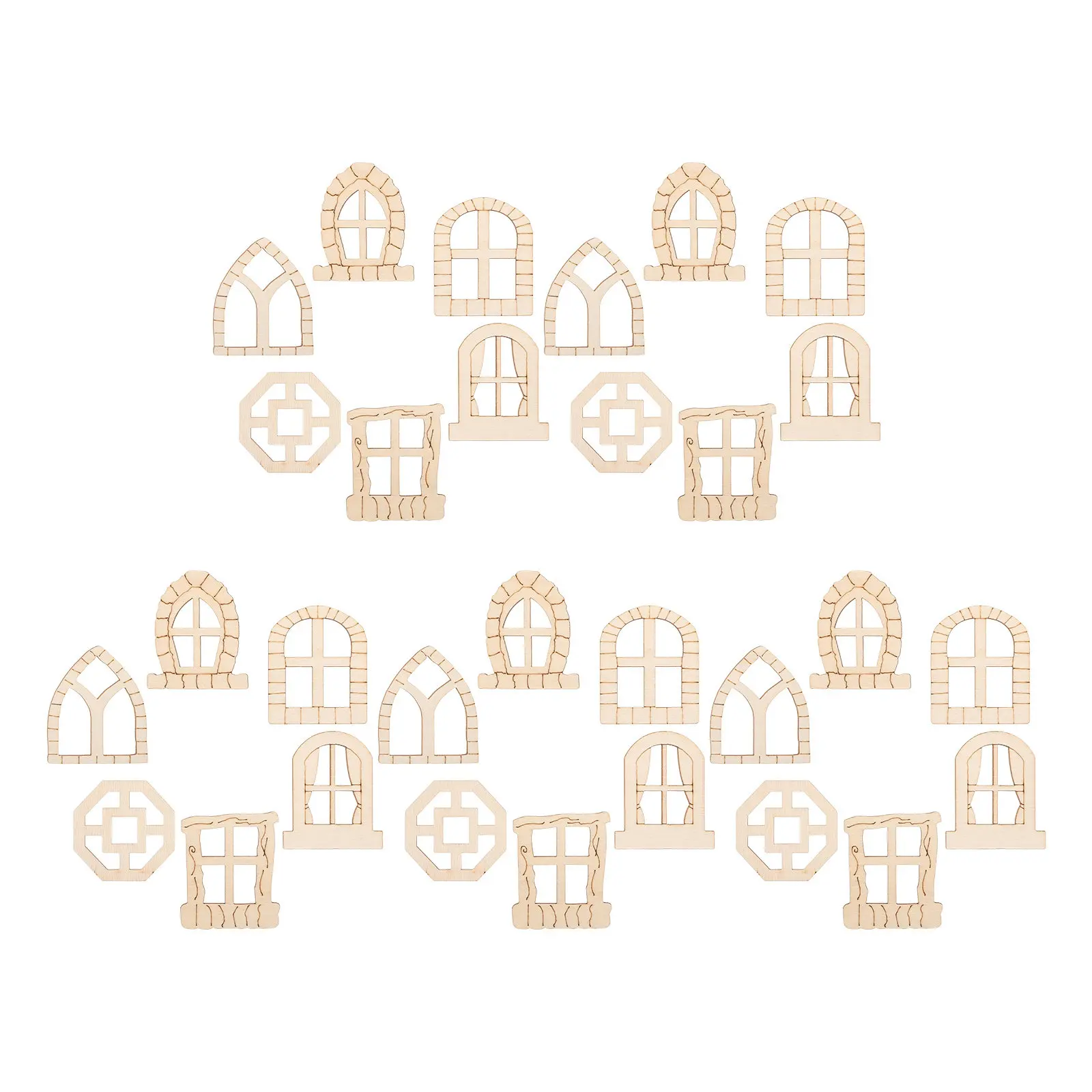 30Pcs Unfinished Wood Fairy Door Window Kit Natural Blank Wooden Garden Doors DIY Craft Supplies Fairy House Decorations