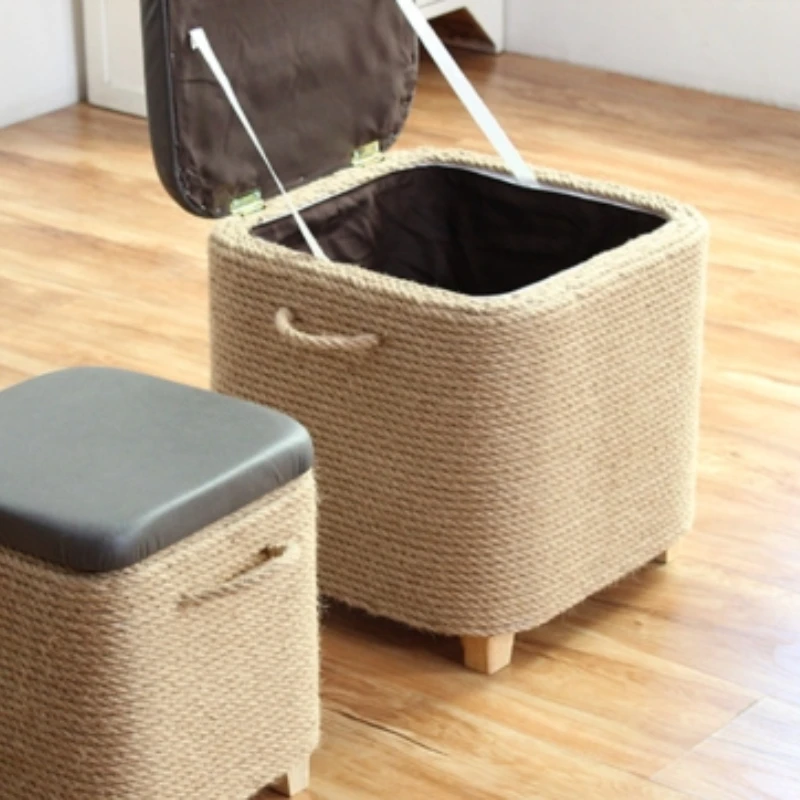 Elegant Wooden Storage Stool Multi-Functional Entryway Seat with Hidden Compartment for Shoes Versatile Rope Organizer