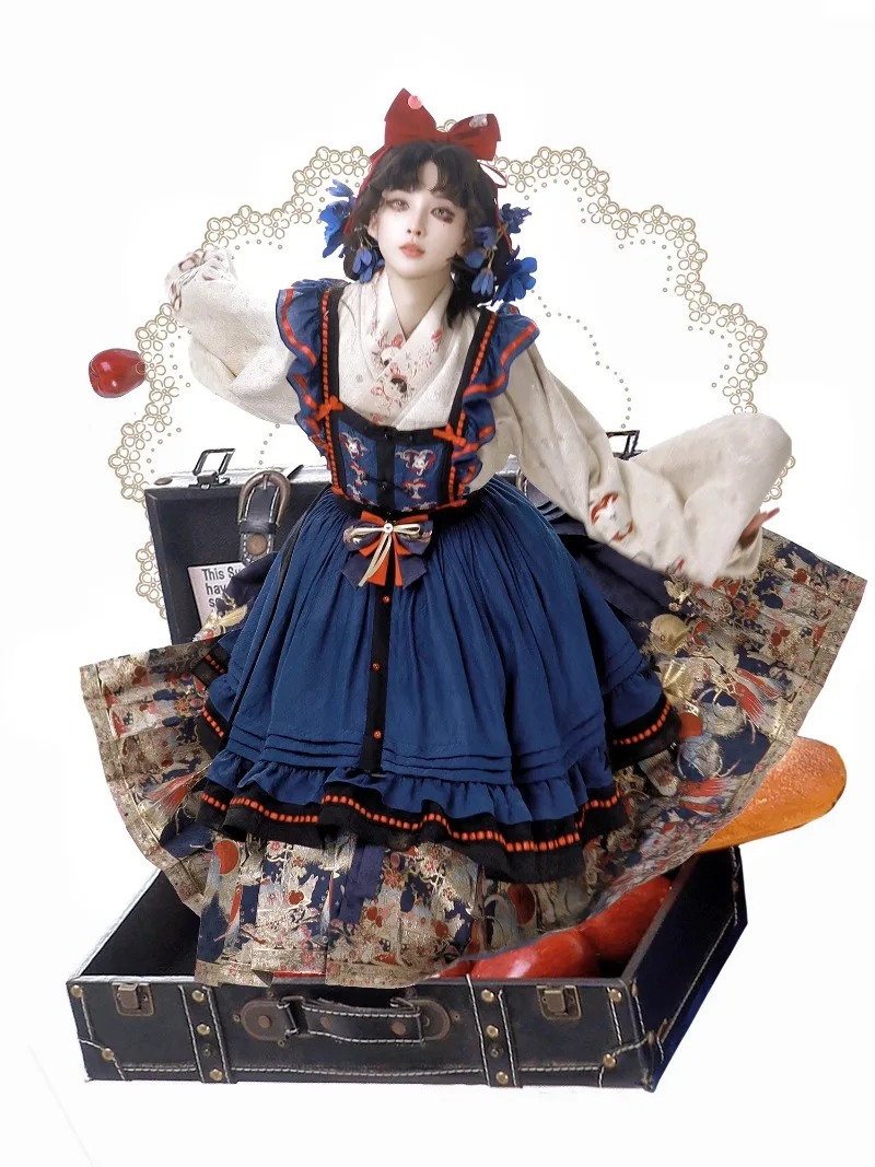 Festive  Lolita Style Hanfu Elegant Horse Dress Weaving Gold Imitation Makeup Flower Sweet Beauty Suit Winter Chinese Clothing