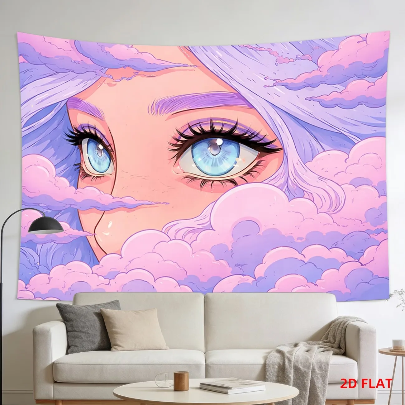 VIKAMA Cyberpunk Tapestry Y2K Aesthetic Neon Pink Eye Wall Art for Teen Room Gaming Setup Bedroom Decor