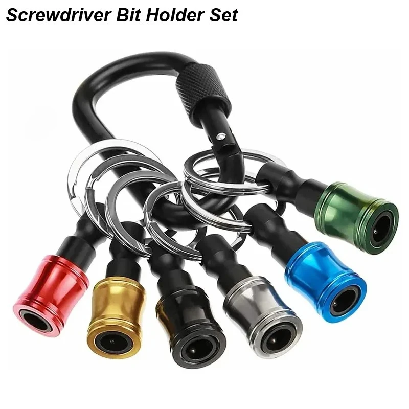 6Pcs Multi Color 1/4 Hex Magnetic Bit Extension Rod Key Ring Holder Carabiner Portable Screwdriver Bit Storage Tool Kit