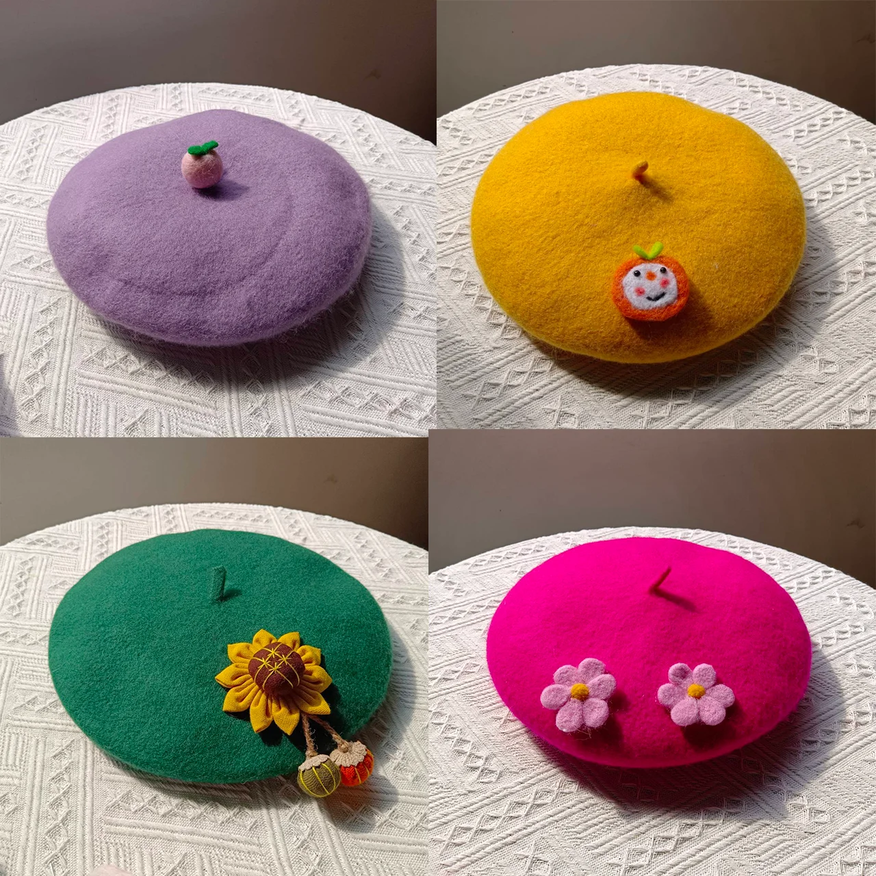 

Beret Handmade Wool Felt Autumn and Winter New Fruit Pumpkin Hat Cute Soft Girl Little Leaf Artist Hat шапка женская