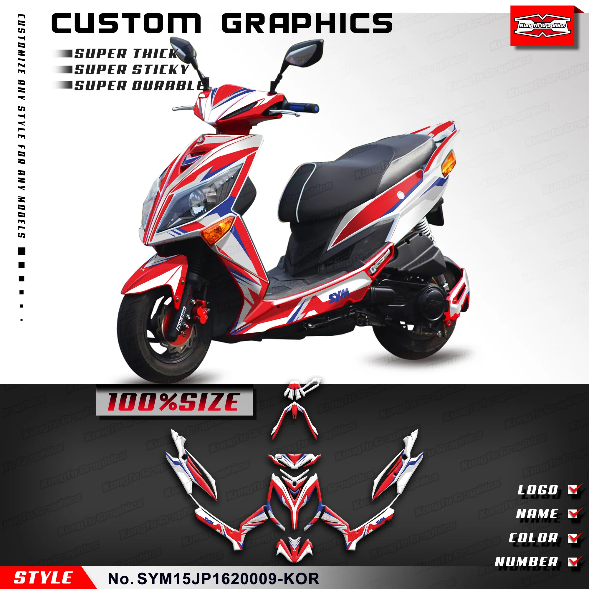 

KUNGFU GRAPHICS Custom Adhesive Sticker Durable Vinyl for SYM JET POWER JP 150 JP150 2016 2017 2018 2019 2020,SYM15JP1620009-KOR