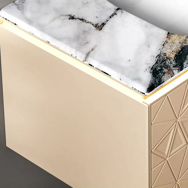 Luxury Marble French-style Bathroom Vanity Set Toilet Washbasin Ceramic Integrated Basin Dressing Table Smart LED Mirror Dining