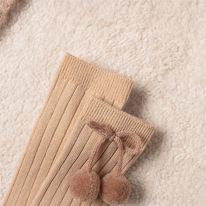 3Pairs/Lot Baby Ball Knee High Socks Soft Cotton Kids Girls Cute Stripe Solid Sock Spanish Children Long Socken For 0-8Years