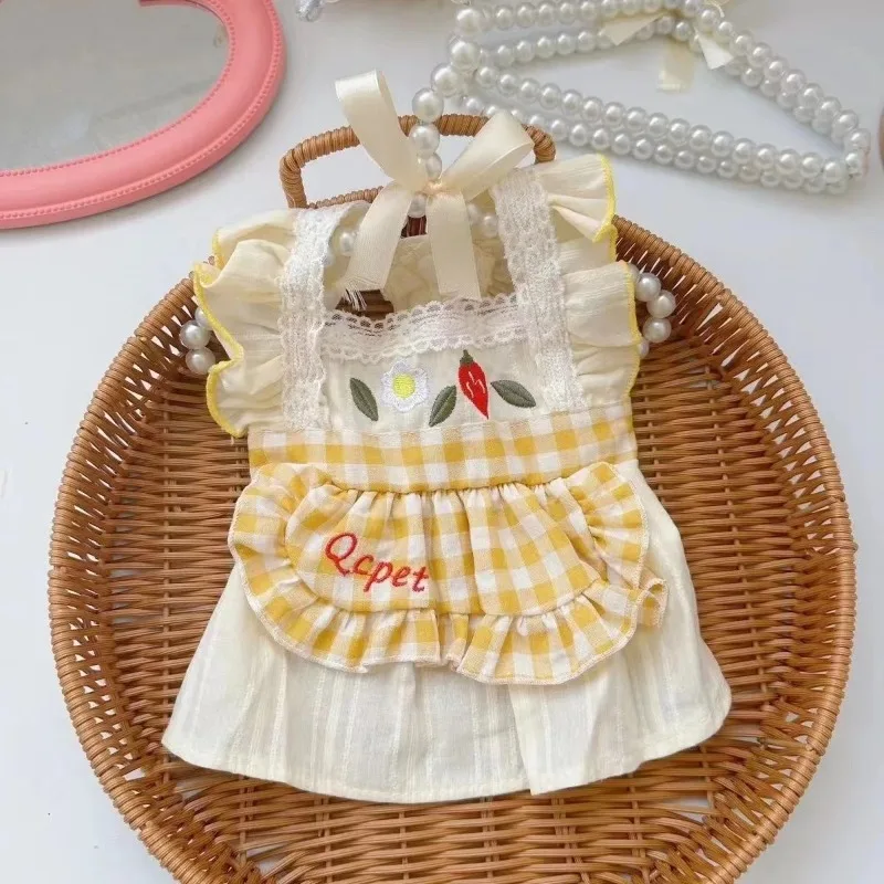 

Summer Thin Pet Dog Skirt Lace Bow Cat Skirt Puff Sleeve Clothing Puppy Dresses Teddy Bear For Small Dog Poodle Pet Dog Clothes