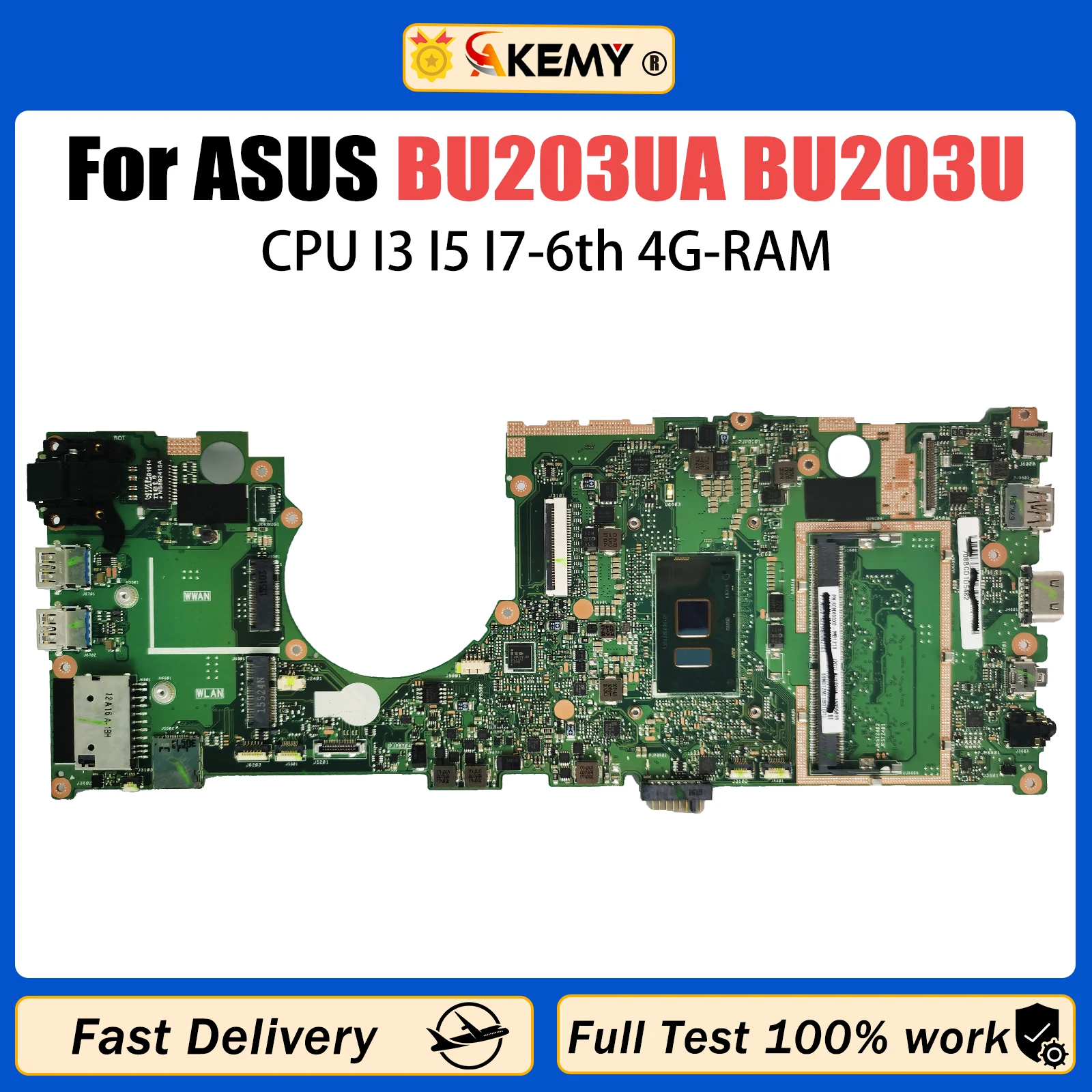 

AKEMY Notebook BU203UA Mainboard For ASUS PRO ADVANCED BU203U Laptop Motherboard CPU I3 I5 I7-6th 4G-RAM