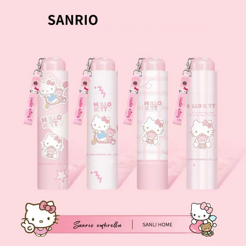 Hello Kitty Sanrio Licensed Foldable Umbrella Coating Sun Protection Umbrella Portable Girls Cute Pink Cartoon Travel Outdoor