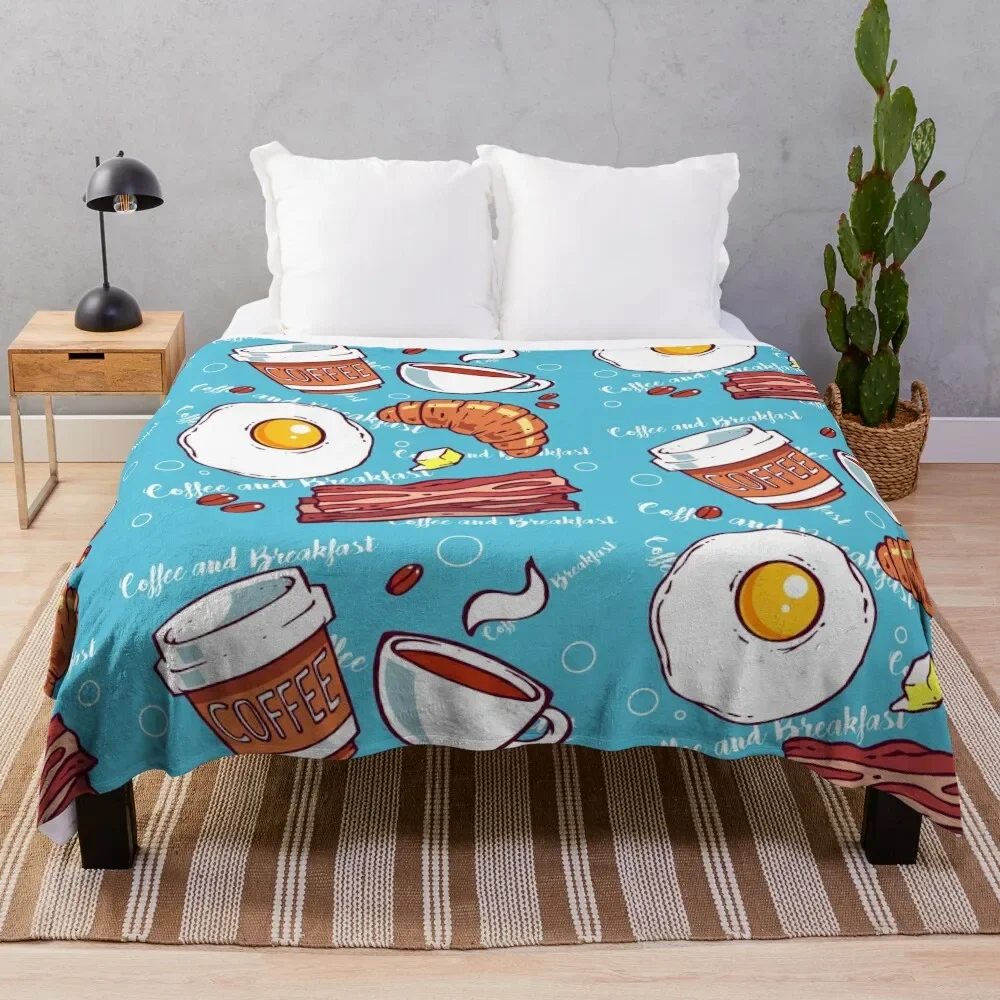 The perfect Coffee Breakfast with Bacon and Sunny side up Throw Blanket wednesday Decorative Throw Blankets