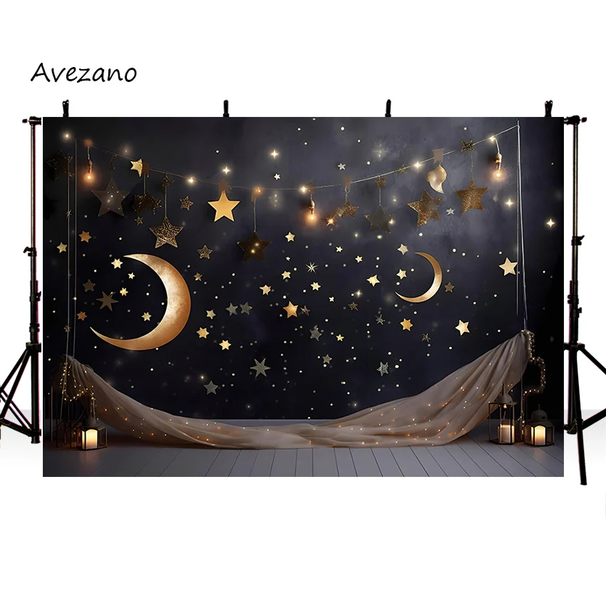 Avezano Twinkle Stars Backdrop Cake Smash Baby Birthday Party Decor Starry Moon Portrait Photography Background Photo Studio