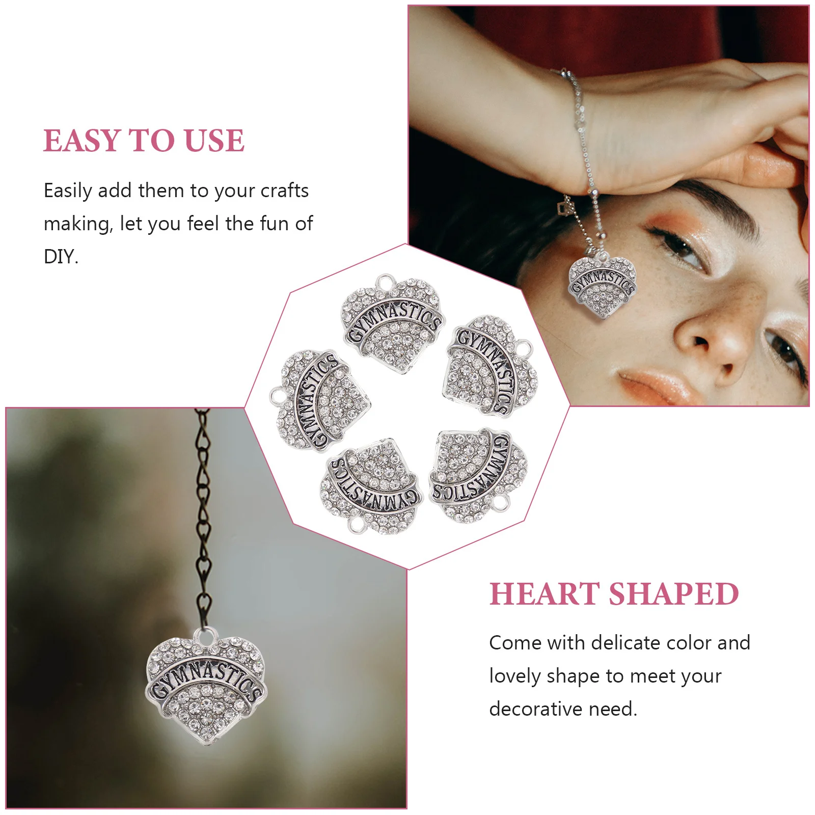 

5Pcs Heart Charm Bracelet Pendant DIY Accessories Gymnastic Gift Jewelry Making Necklace Decor Heart Charm