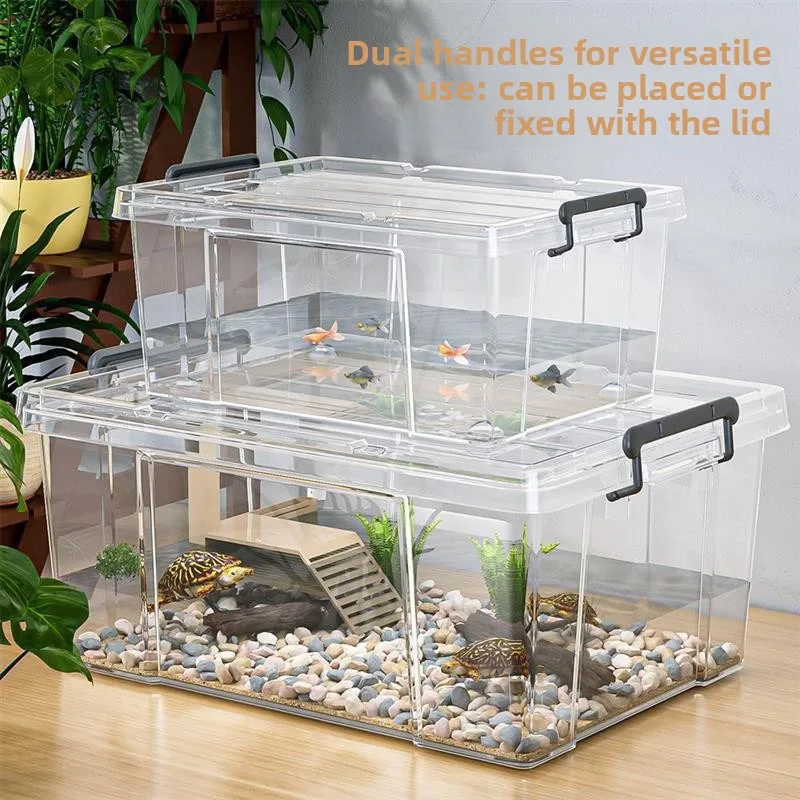 Large Capacity Rectangular Turtle Tank Transparent Plastic Storage Box with Cover for Home Use Fish Breeding And Scenery Crea...