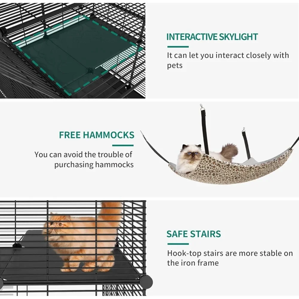 Cat Cage Indoor Cat Enclosures DIY Cat Playpen Metal Kennel with Extra Large Hammock for 1-2 Cats