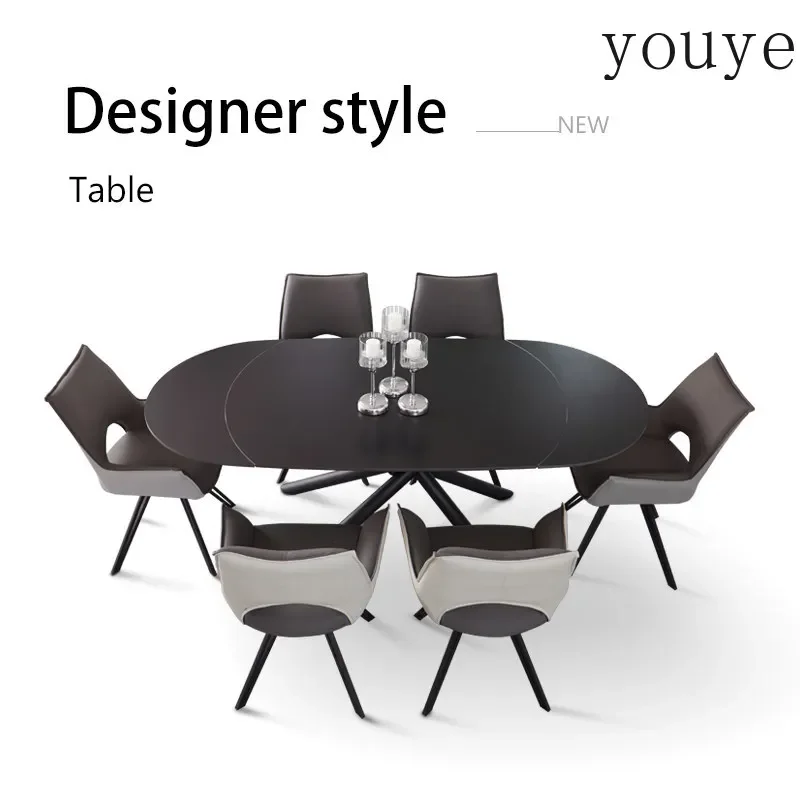 Ii Black Imported Rock Slab Dining Table Retractable Folding Rotating Light Luxury Modern Simple Household Small Apartment