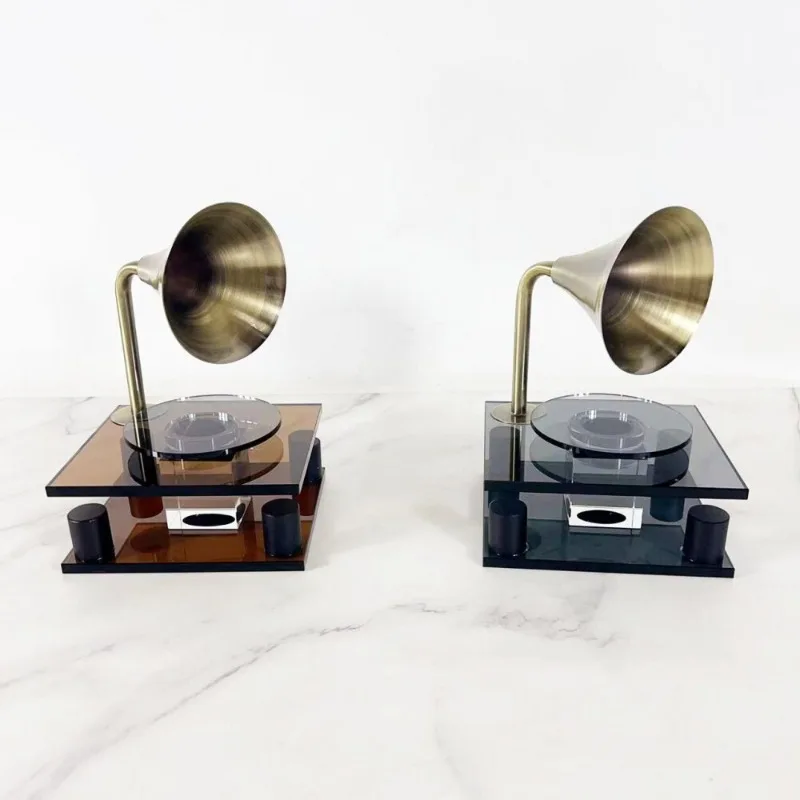Minimalist light luxury soot crystal retro record player desktop ornament model room home living room TV cabinet decoration