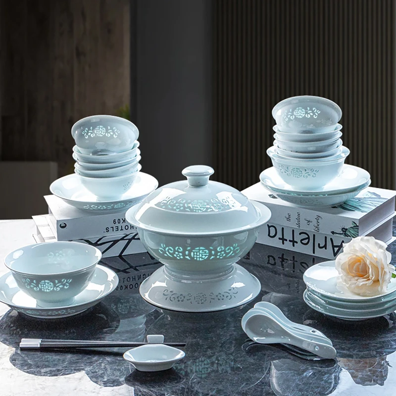 

Tableware set 2025 new high-white porcelain exquisite porcelain dishes set household housewarming gift tableware