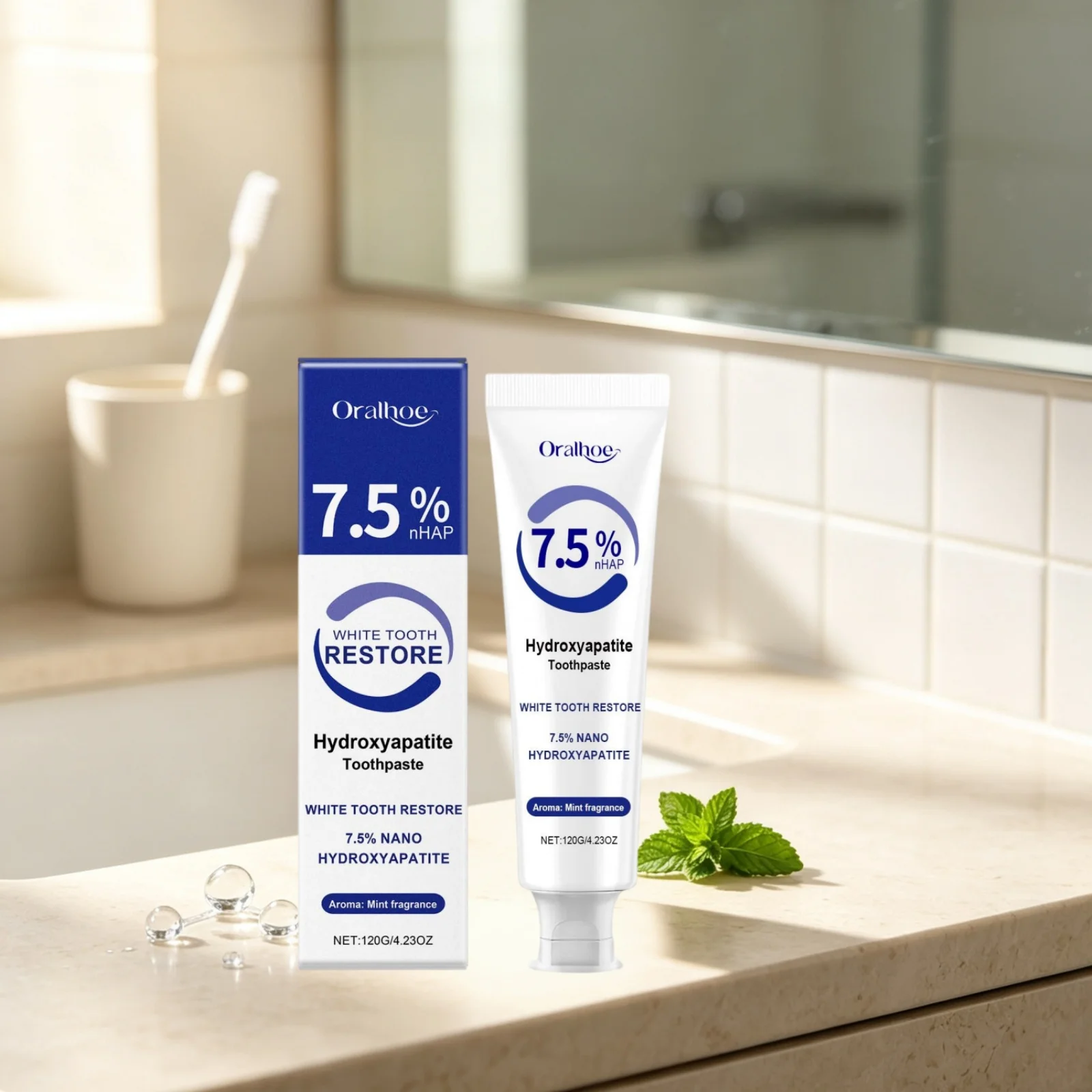 Oralhoe Hydroxyapatite Toothpaste Teeth Whitening Fresh Breath Remove Yellow Stains Gently Cleaning Oral Care Toothpaste 120g