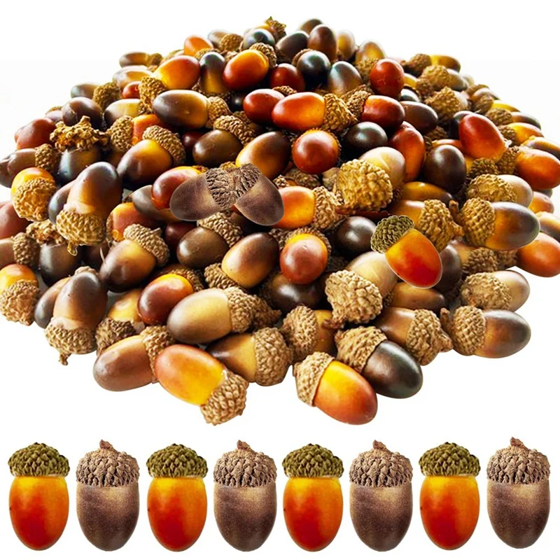 200PCS Mini Artificial Acorns, Bulk With Natural Cap For Fall Thanksgiving Halloween Decoration, Wedding Decor Easy To Use Brown