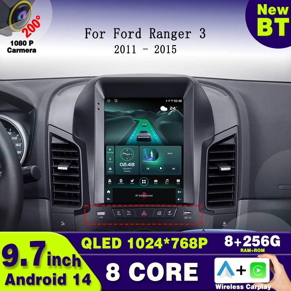 9.7 inch For Ford Ranger 3 2011 2012 2013 2014 2015  Android14 Car Radio Carplay Multimedia Video Player navigation  Stereo 2Din