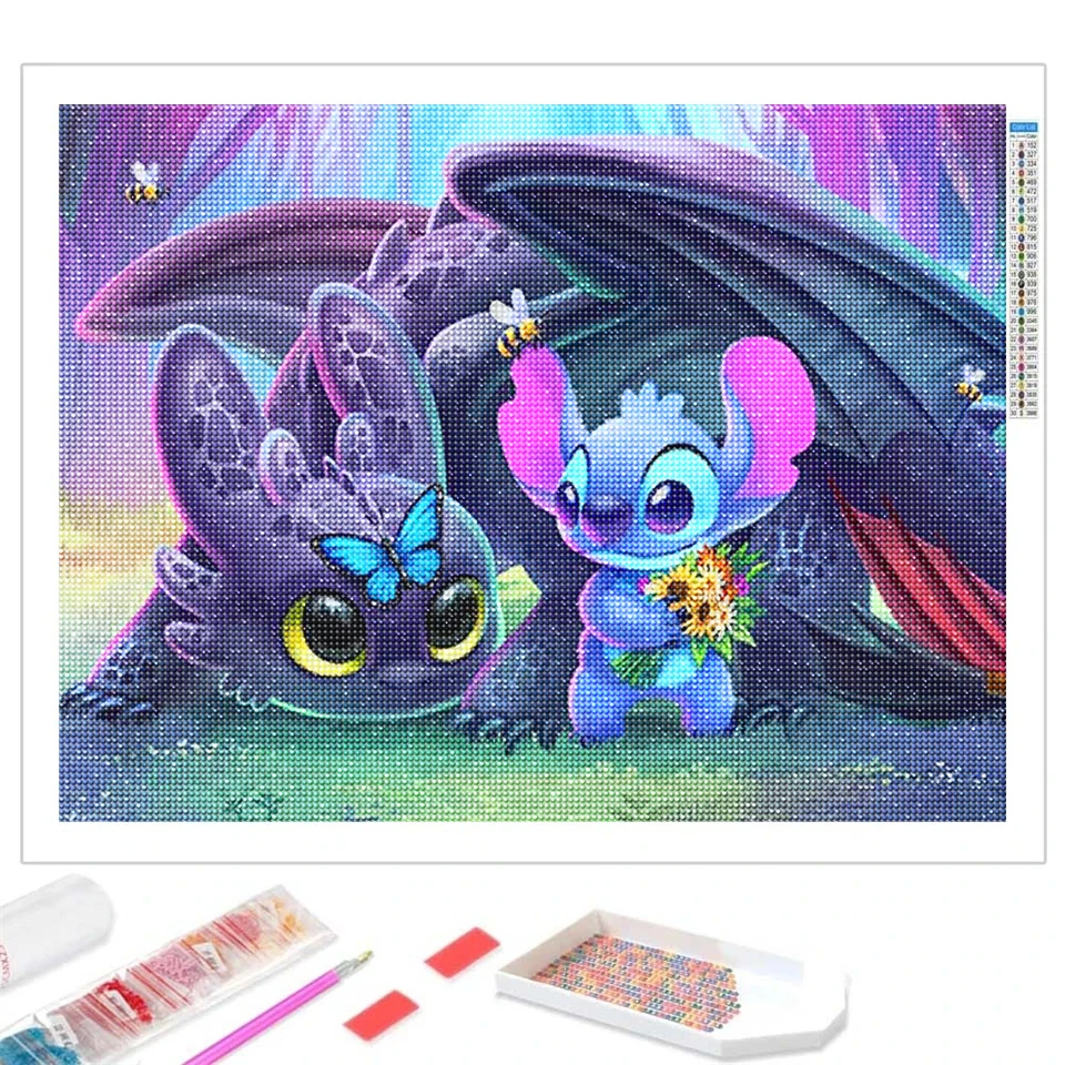 DIY Diamond Painting Lilo and Stitch Diamond Embroidery 5D Full Drill Cartoon Mosaic Picture Home Decor Disney Children\'s Gifts