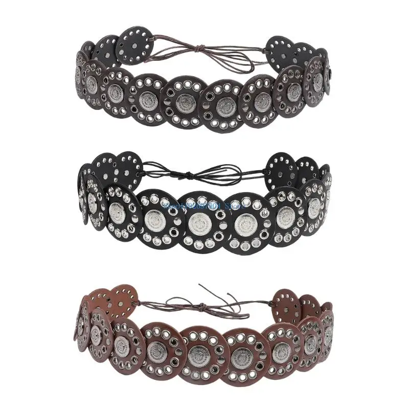 

N7YF Wide PU Leather Waist Belt Large Eyelet Waistband For Evening Dress Waist Decors