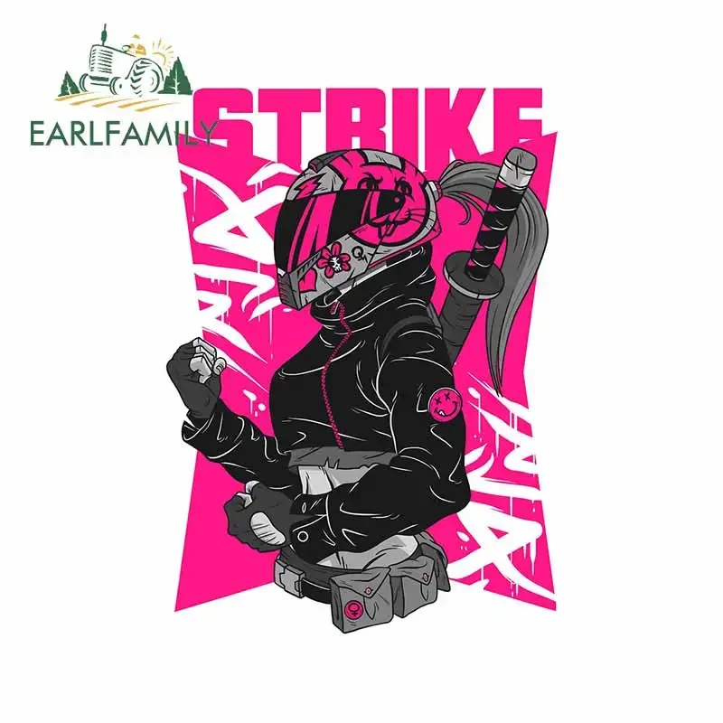 

EARLFAMILY 13cm X 9.4cm For Ninja Girl With Helmet Strike Car Stickers VAN Decal Laptop Windows Surfboard Motorcycle Decoration