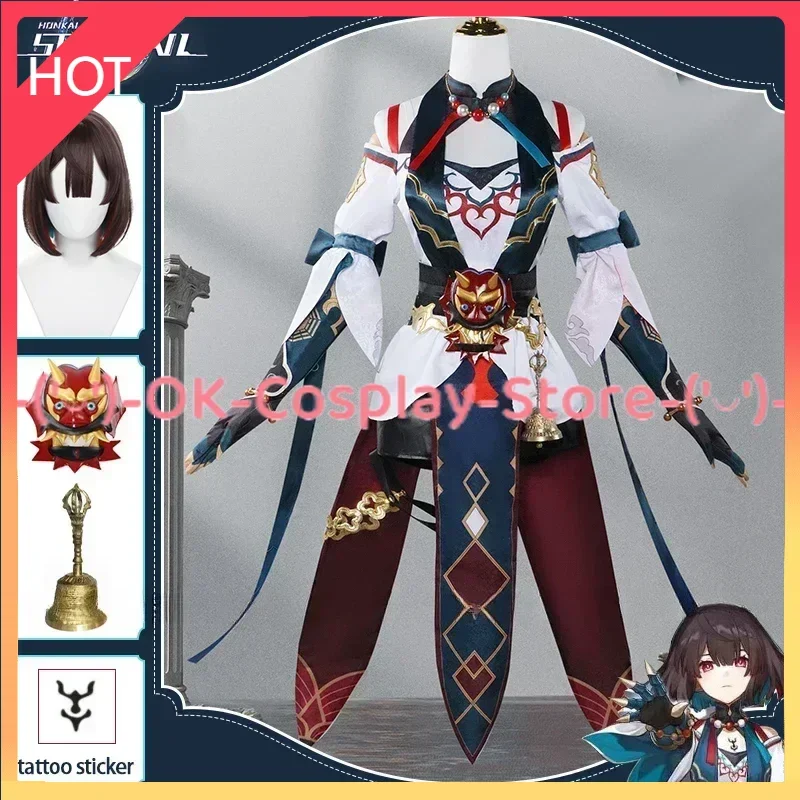 Xueyi Cosplay Costume Game Honkai Star Rail Wig Dress Uniform Stickers Bell Judge Xianzhou Luofu Ten-Lords Commission Halloween