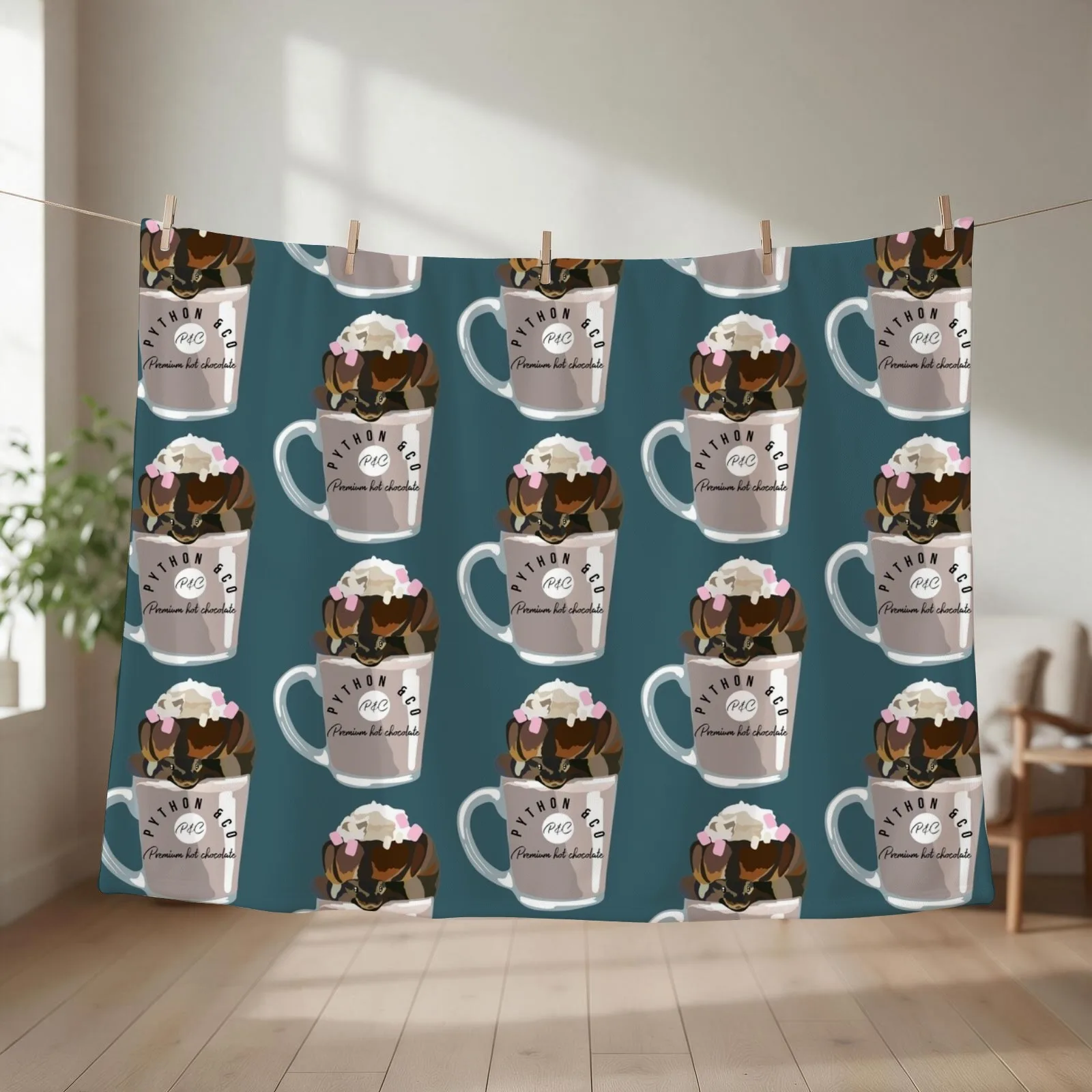 Ball Python Hot Chocolate Throw Blanket couch cozy soft plush fuzzy picnic outdoor blanket