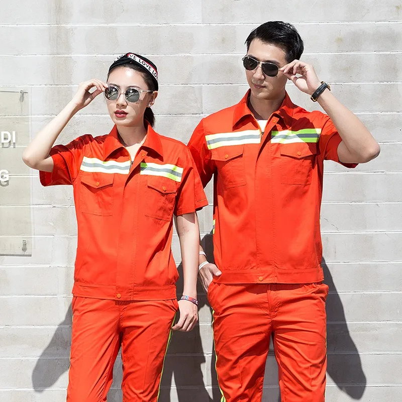 

Summer Workers Overalls Suit Men's Short-sleeved Orange Reflective Strip Construction Site Labor Protection Clothing