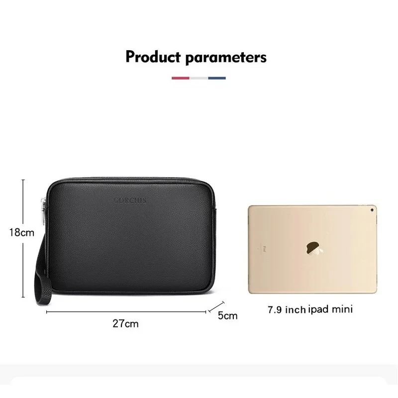 Men's Genuine Leather Clutches Handbag Large Capacity Soft Cowhide Moneybag Business Leisure