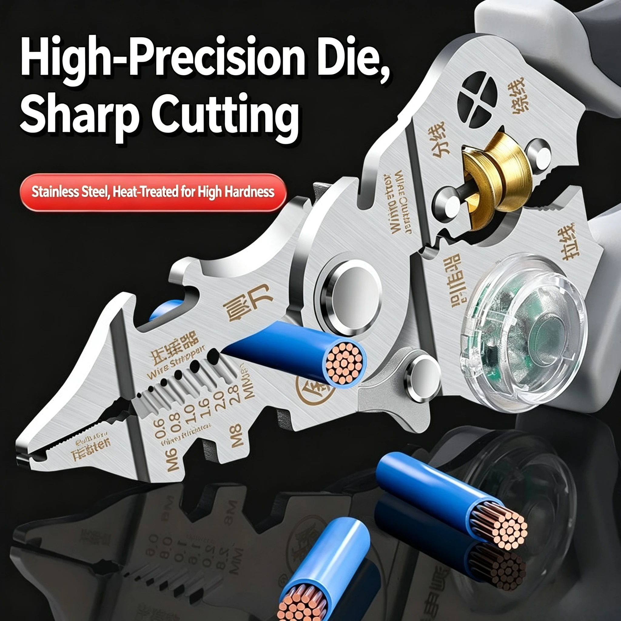 Wire Stripper,10-in-1 Multi Function Electrician Pliers With Voltage Detector Wire Cutting Wrapping Splitting Maintenance Tool