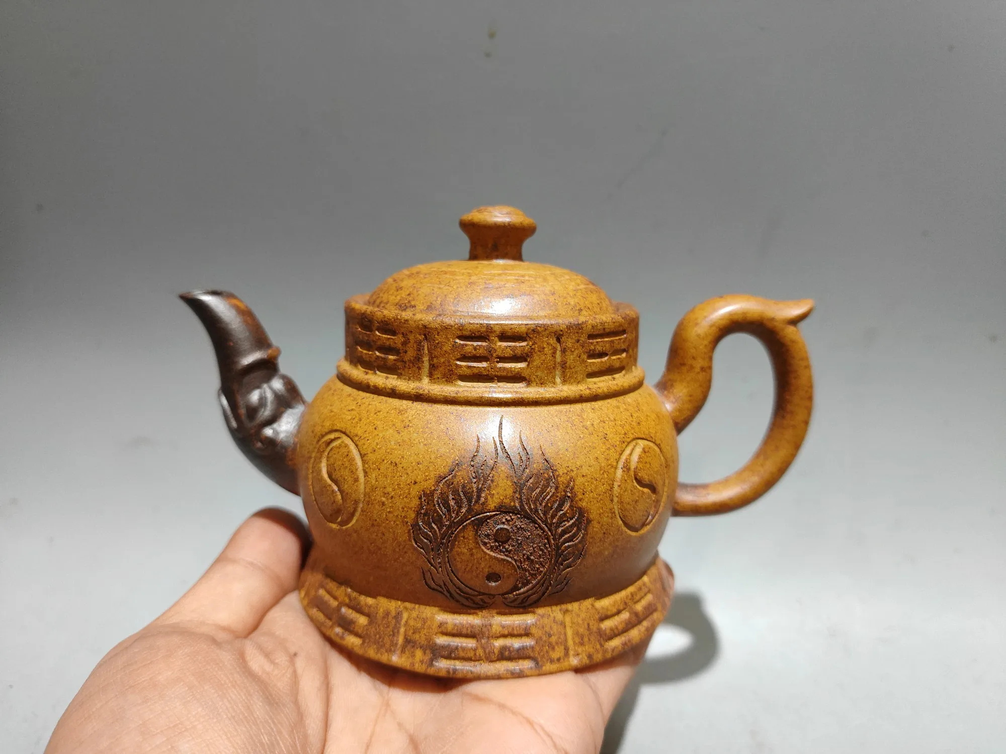Old Chinese Handcraft Enameled  YiXing Zi Sha Clayeapot ,Tai Chi Fire Teapot ,with mark,Free shipping