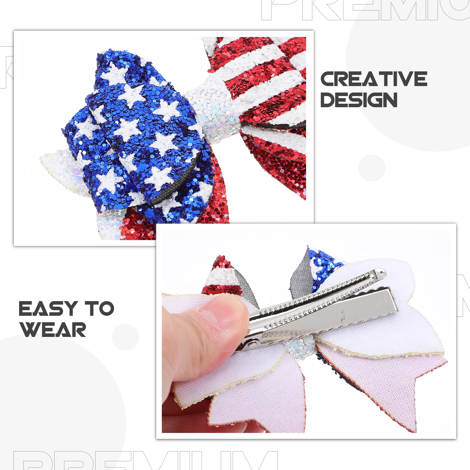 

2 Pcs Flash Fabric Bow Hair Clip for Girls American Flag Non Slip Kids Hair Bows Fourth of July hair clips girl hair bow