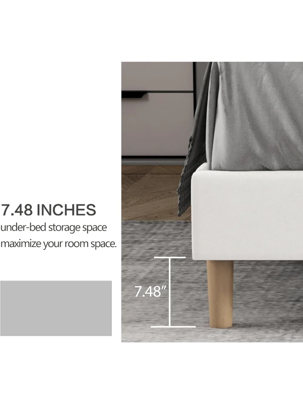 إطار سرير منجد بمنصة كاملة الحجم مع لوح أمامي، شرائح خشبية قوية تدعم لا حاجة إلى صندوق زنبركي سهل التجميع