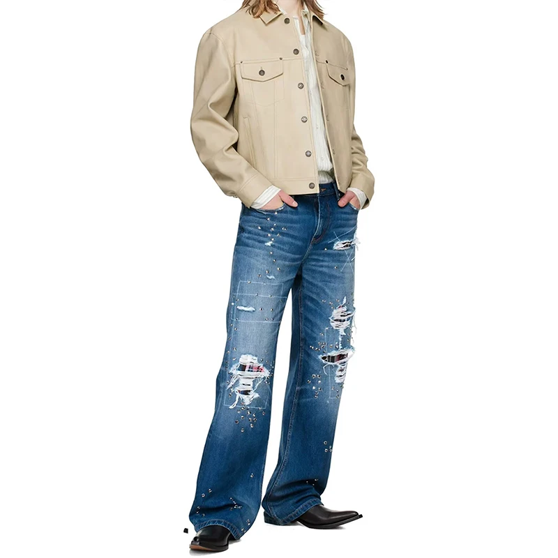 Man's Blue Grunge Y2k Jeans Japandi Style Oversize Jean Pants Vintage Harajuku Baggy Grunge Denim Trousers Alternative Clothes view 5