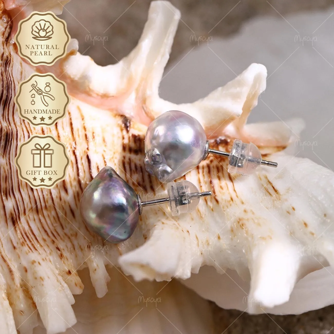 

Серьги-гвоздики Mysoya Japan с серым барочным жемчугом Акойя, 9-9,5 мм, серебристые, S925, подарочная коробка, подарок на День святого Валентина или день рождения для нее