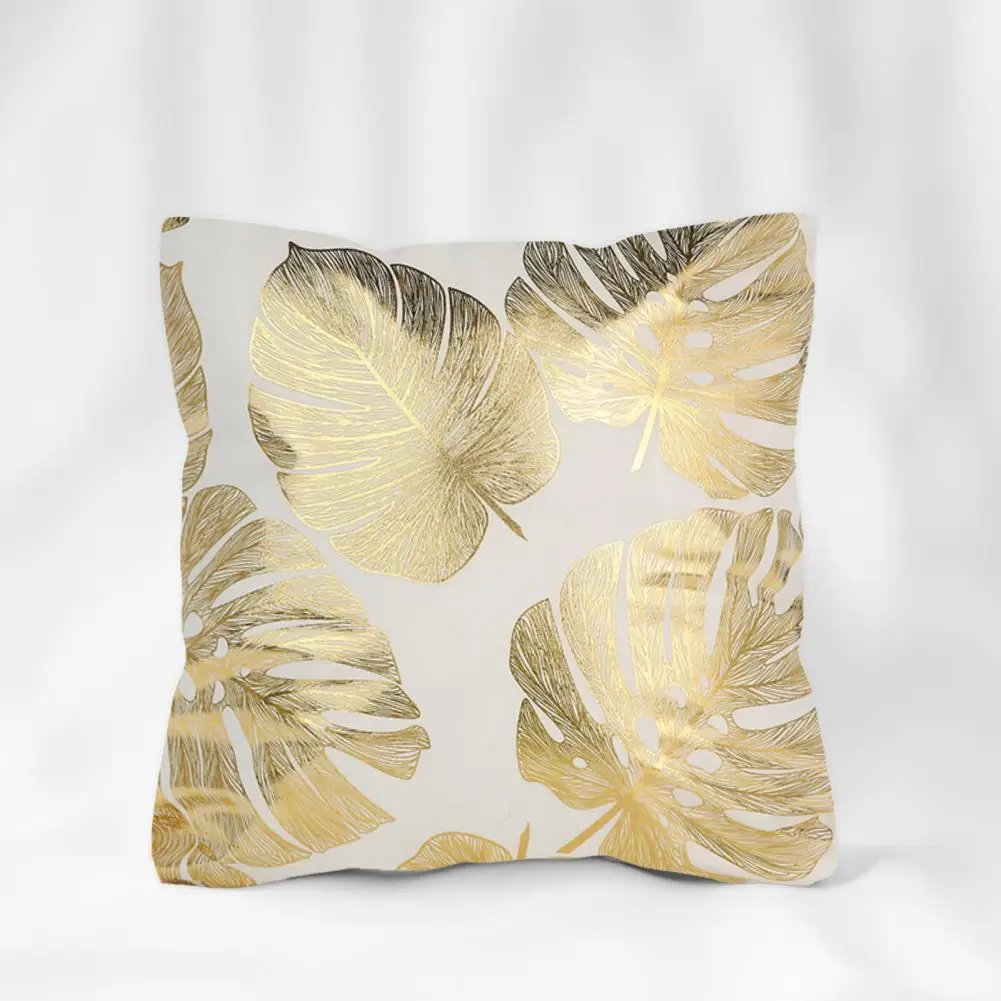 Leaf Print Pillow Cover Herringbone Throw Pillowcase Elegant Bronzing Leaf Print Throw Pillowcase for Bedroom Room Decor