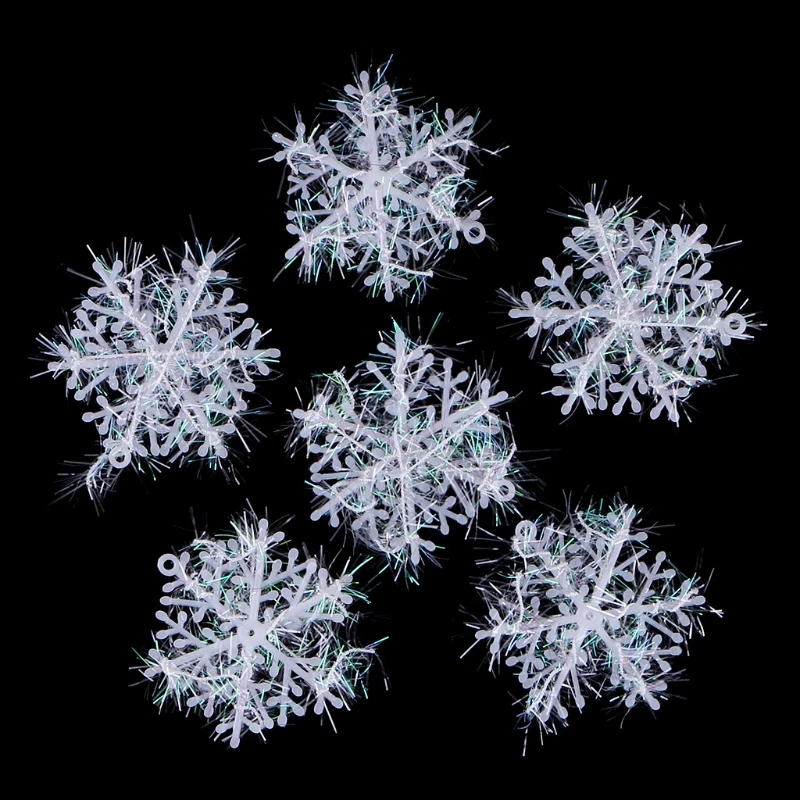 Christmas Snowflake Ornaments 6pc/set Hanging White Glitter Crafts Supplies for Winder Indoor Outdoor Garden Yard Decor