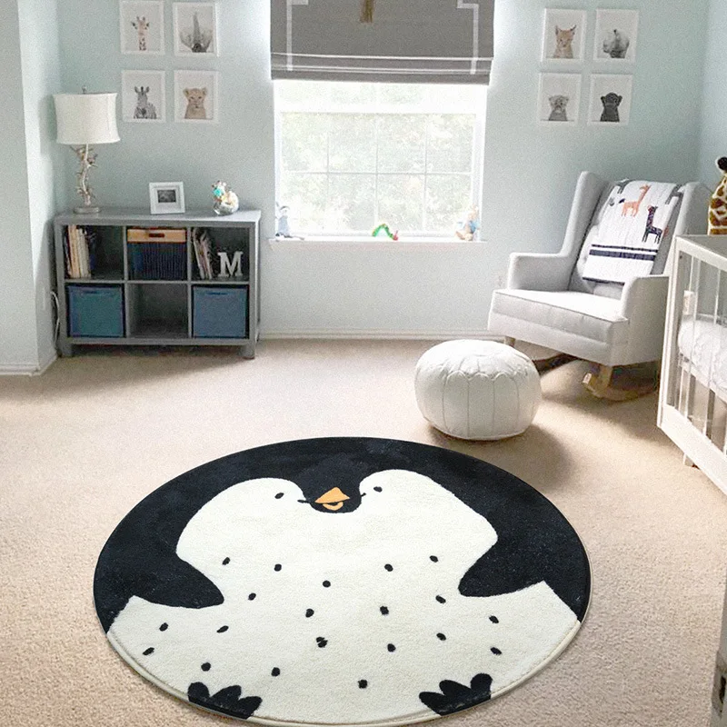 Cartoon Cat Lion Round Kids Carpets Home Living Room Non-Slip Sofa Bedside Area Rugs Baby Kawaii Room Decor Child Play Floor Mat