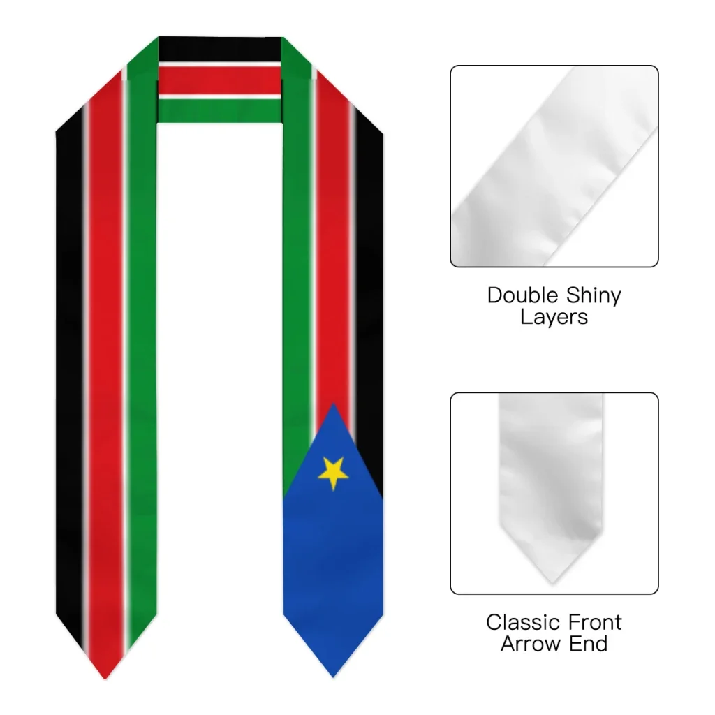 Graduation Sash Sudan Flag scarf Shawl Stole Sapphire Blue with Stripe Bachelor Gown Accessory Ribbon 180*14cm