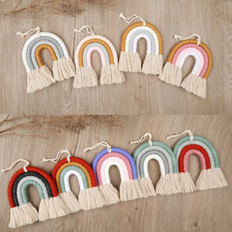 4 Lines Macrame Rainbow Hanging Ornament DIY Rope Handmade Woven Wall Decor Baby Girls Room Decor Home Nursery Decoration