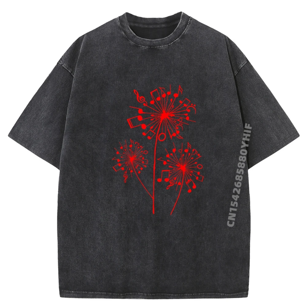 

Music Notes Cool Dandelion Flower Graphic Shirts Men's T-Shirts Streetwear Washed Clothes Chinese Style