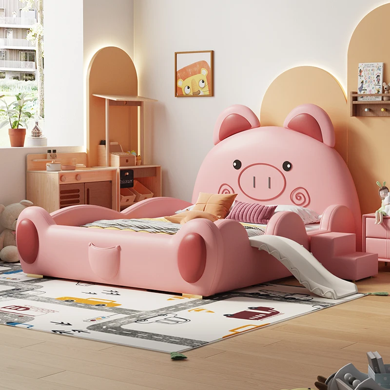 

150x200cm luxury designer cartoon kids bed cute bedroom modern wooden bed frame single bed king size Fence slide furniture