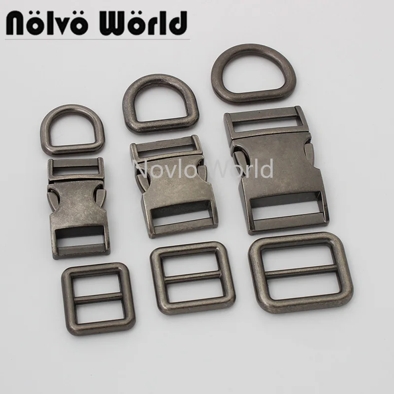 10-50pcs old silver 3 groups 16 20 26mm inner school bags strap adjusted accessories include insert buckle d rong and pin buckle